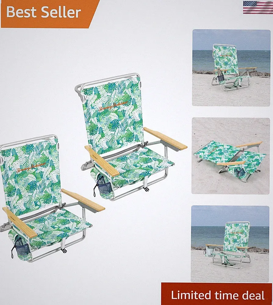 2-Pack 5-Position Classic Lay Flat Backpack Beach Chair with Cooler and Cup H...