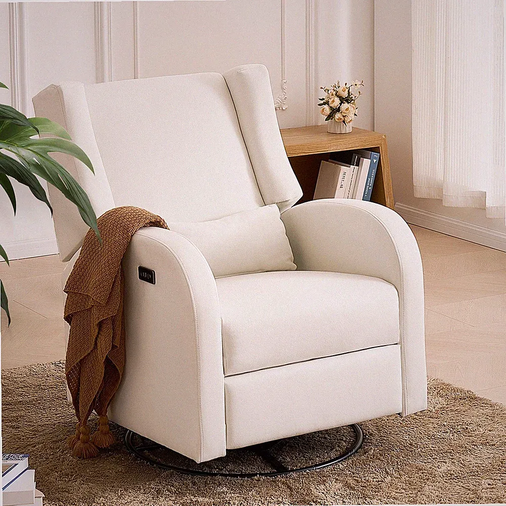 250lb Heavy Duty Recliner, Electric Swivel Glider, Off White Seat