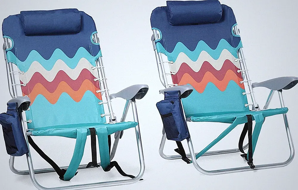 2Pcs Backpack Beach Chairs Folding Portable Lounge Chair Adjustable Patio Chairs