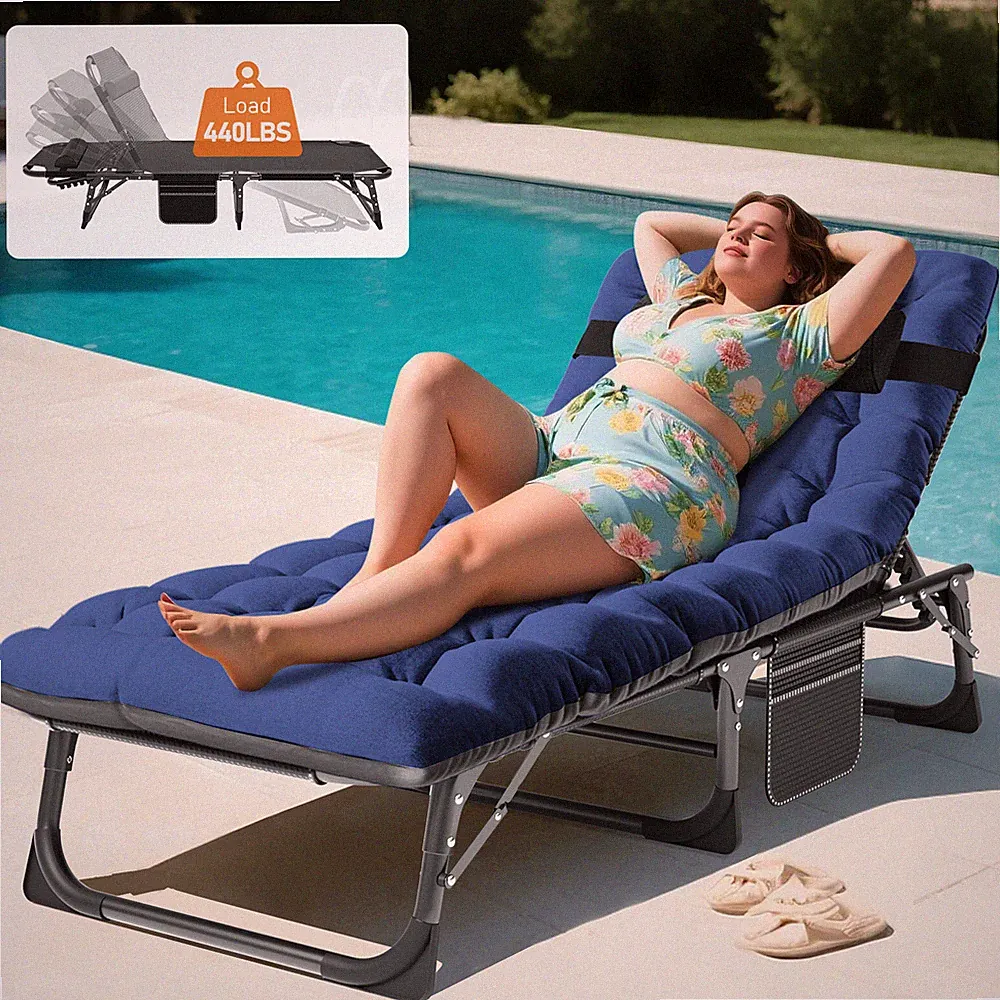 4-Position Adjustable Bed Cot Folding Chaise Lounge Chair Reclining & Mat Pillow