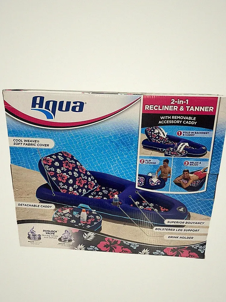 Aqua Campania Ultimate 2-in-1 Pool Recliner Lounge Extra Large Navy Hibiscus