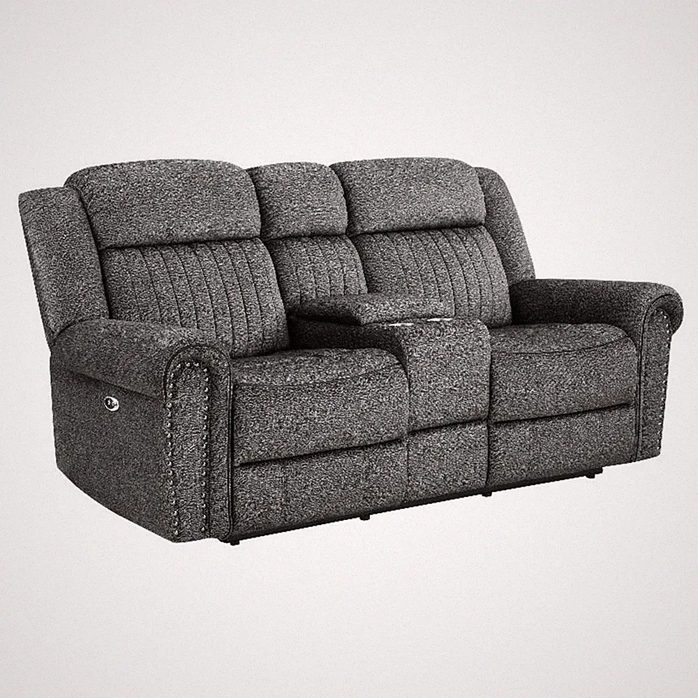 Ben 76 Inch Power Double Recliner Loveseat- Gray Microfiber- Console- Cupholders
