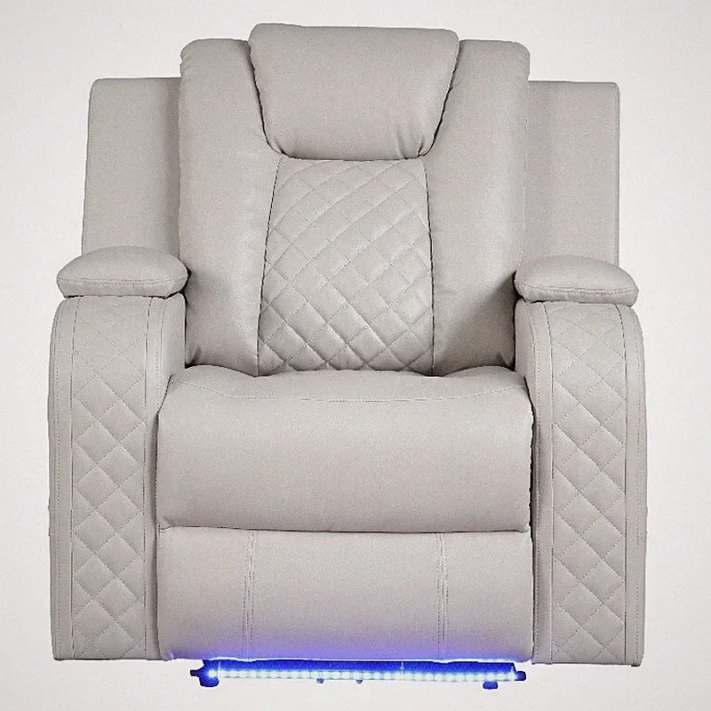 Benz LED & Power Recliner Chair Made With Faux Leather in Ice/ White