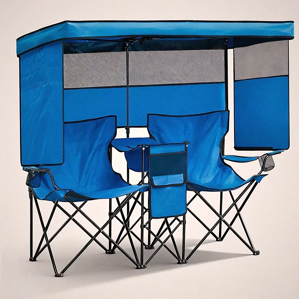Best Double Beach Chair with Canopy Shade Oversized Camping Chairs Cooler Bag