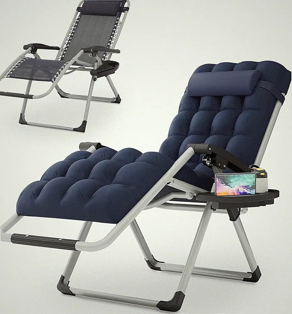 Blue Zero Gravity Reclining Chair with Cushion, Cup Holder, and Pillow Headrest