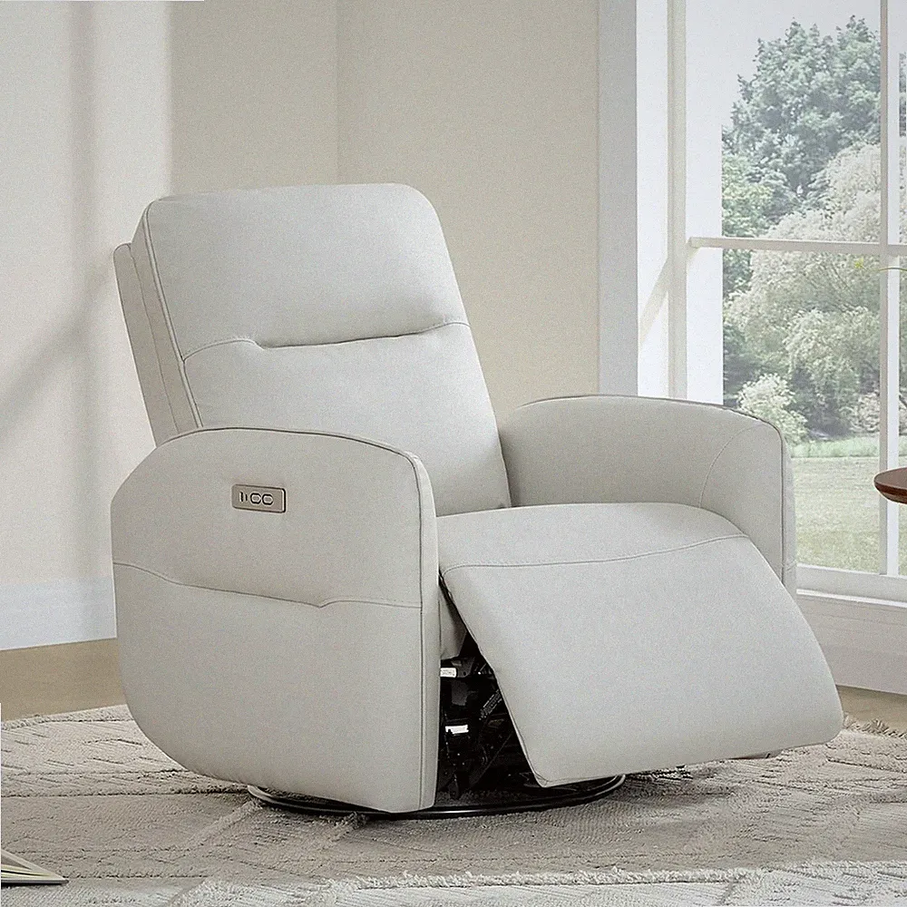 Creamy Grey Faux Leather Power Recliner with USB & Type-C Charging