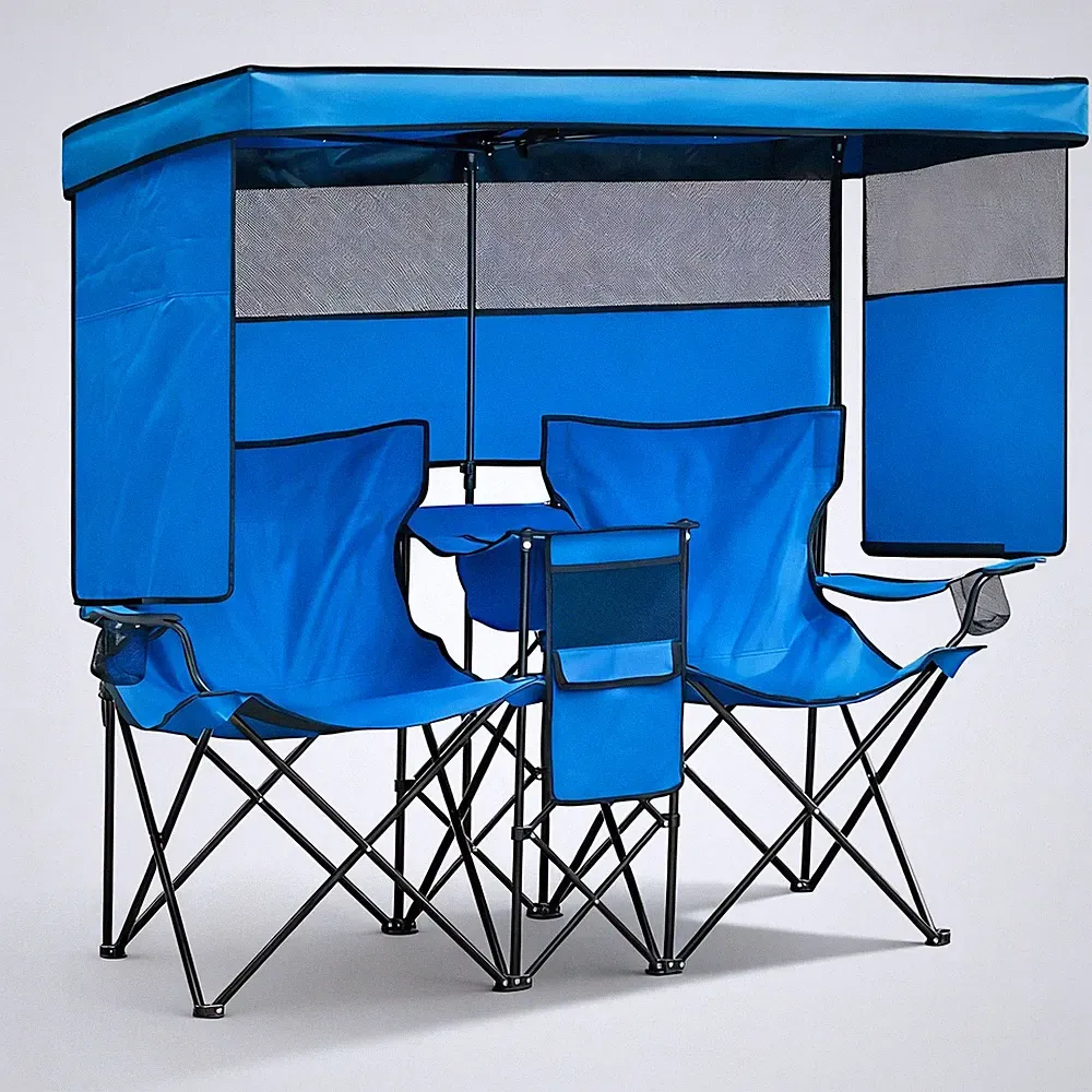 Double Beach Chair with Canopy Shade Oversized Camping Chairs with Cooler Bag...