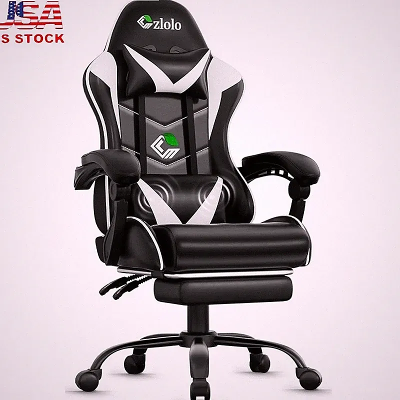 Ergonomic Gaming Chair W/ Lumbar Massager Pull-out Footrest Adjustable Recline