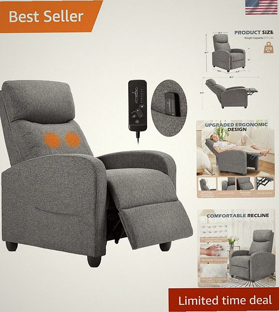 Ergonomic Massage Recliner Chair for Living Room - Adjustable Comfort in Gray