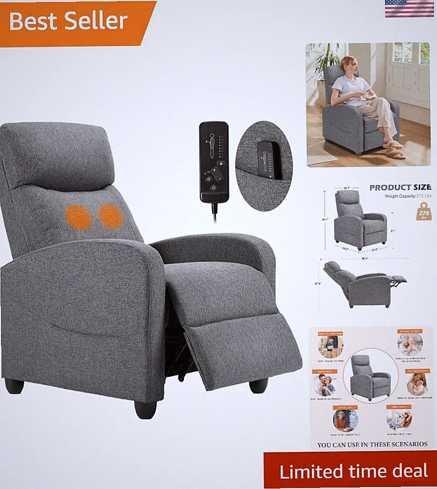 Luxury Massage Recliner Chair for Ultimate Relaxation, Cool Gray, Adjustable