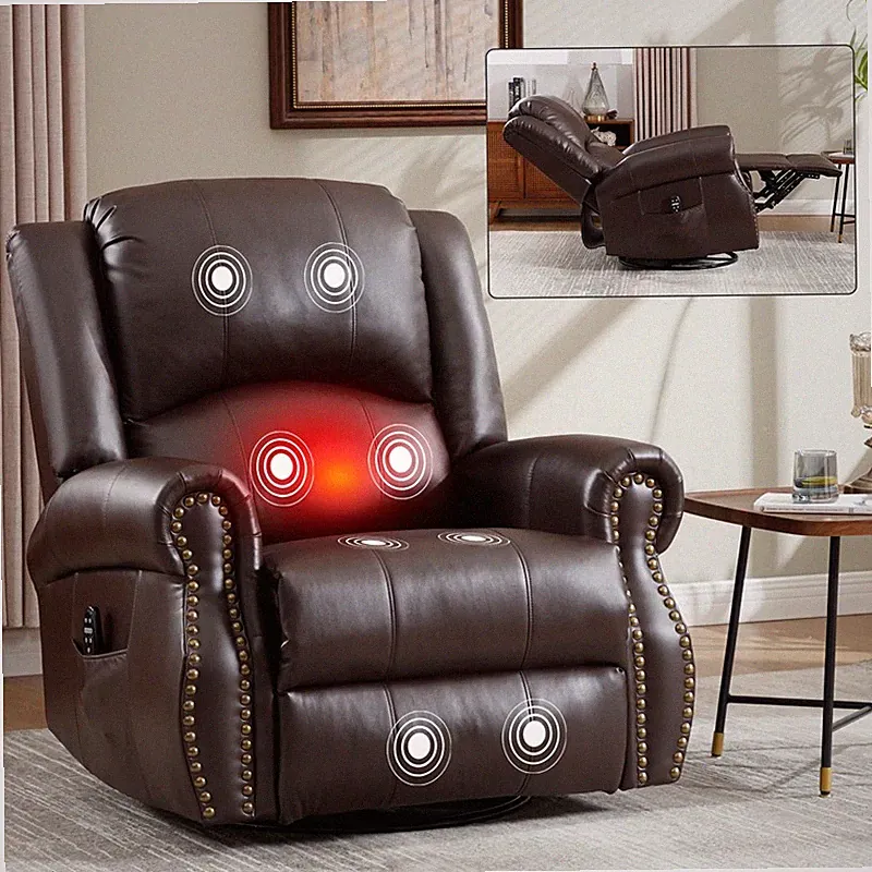 Manual Recliner Chair with Heat Therapy and Massage Function Heavy Duty Brown