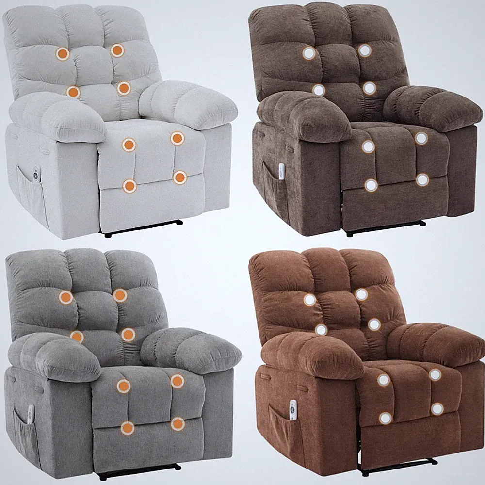 Massage Heat Rocker Recliner Oversized Manual Chair with Lumbar Support&Pockets