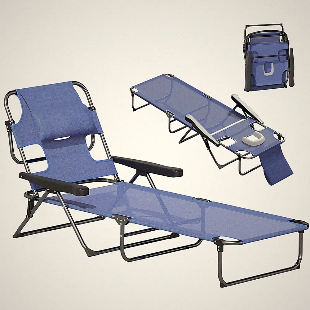 Outsunny Folding Lounge Chair w/ Reclining Back, Tanning Chair, Gray