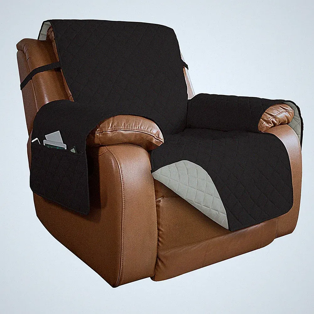 PureFit Reversible Quilted Oversized Recliner Large Recliner, Black/Beige