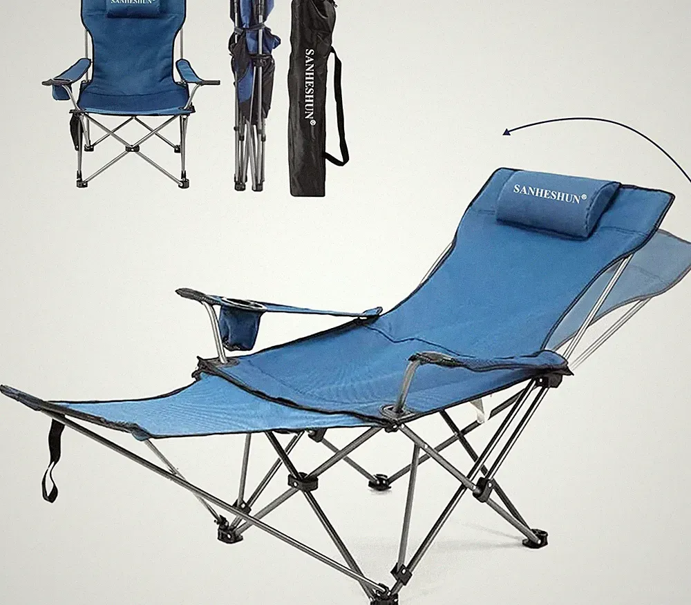 recliner with soft cushion pillow, four in one portable camping recliner - black