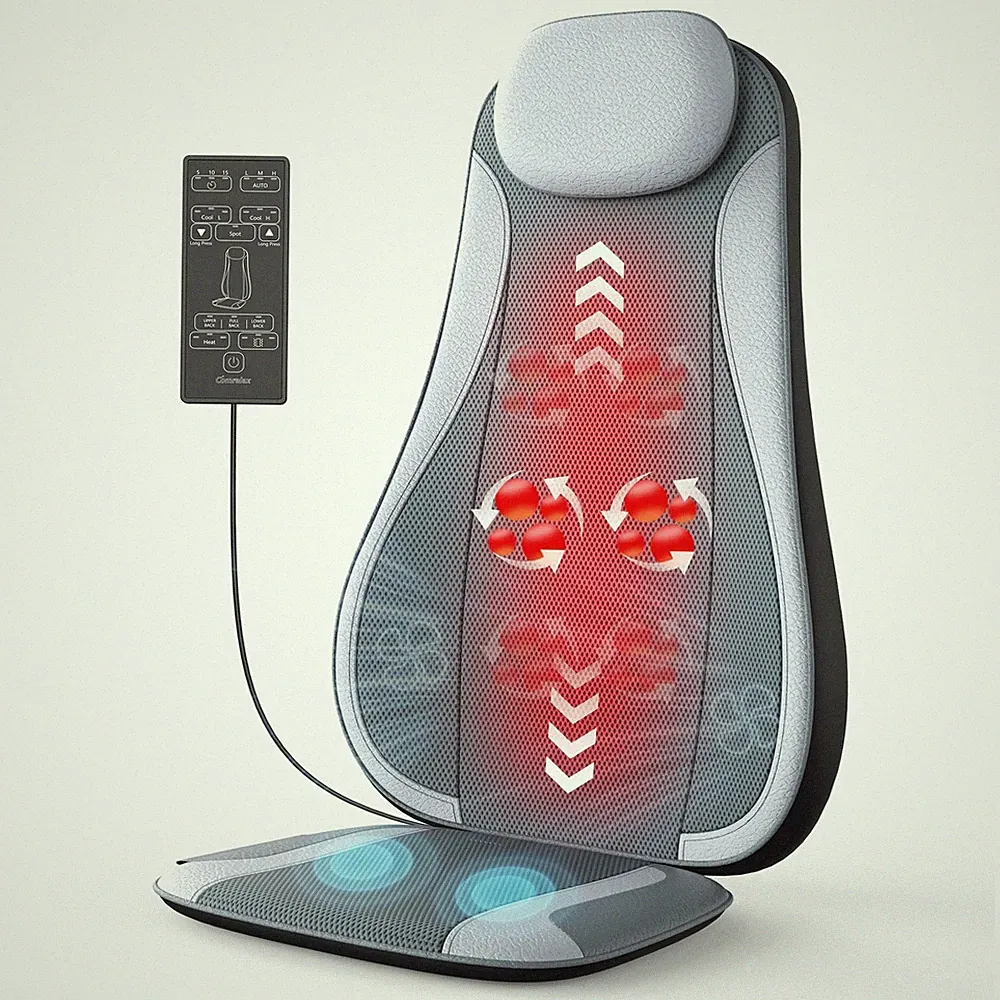 Shiatsu Back Massager with Heat & Cooling, Kneading Rolling Vibration Chair M...