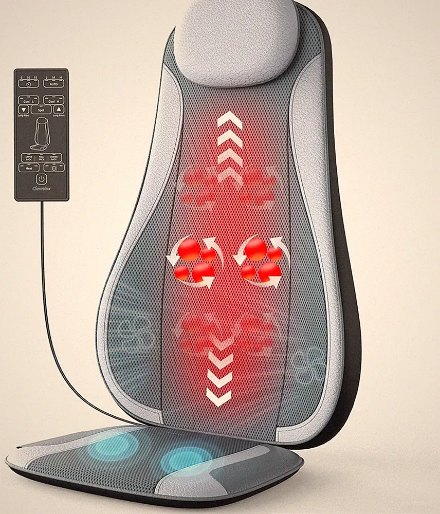 Shiatu Back Massager with Heat, Kneading Rolling Vibration Chair Massager for De
