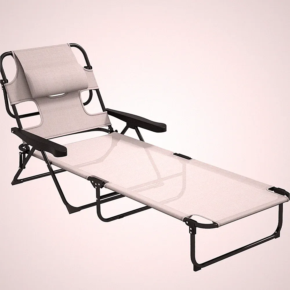 Tanning Chaise Lounge Chair, 4-Position Beach Chair with Face & Arm Holes