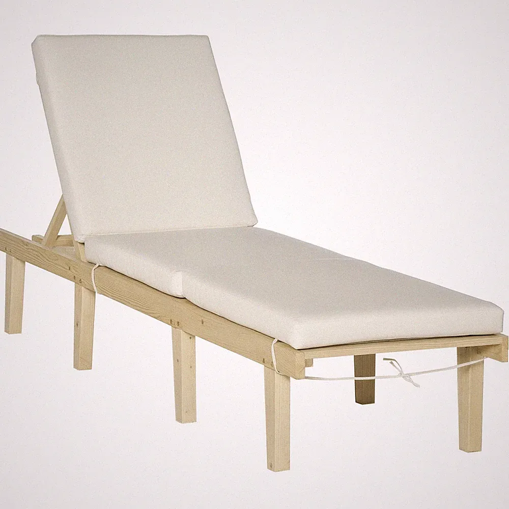 Wood Chaise Lounge Chair 4-Position Reclining w/ Cushion Natural